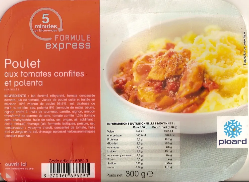 Poulet aux tomates confites et polenta