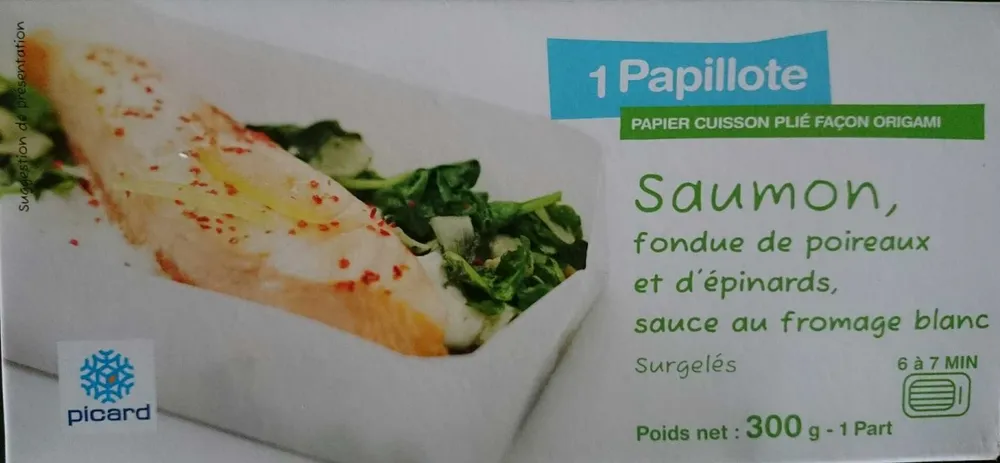 Saumon, fondue de poireaux et d'épinards, sauce au fromage blanc, Surgelés