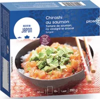 Chirashi au saumon, tartare de saumon, riz vinaigré et avocat