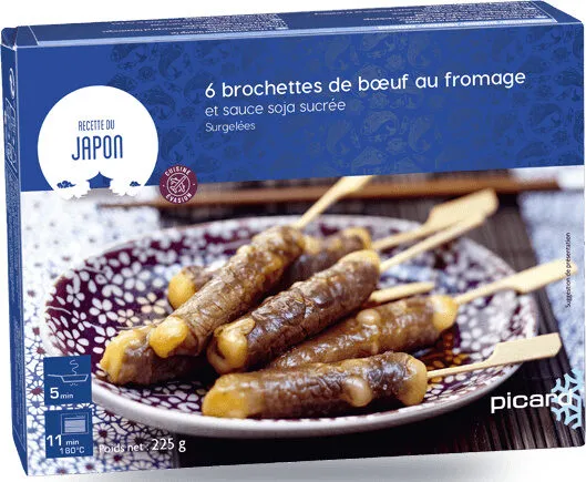 Brochettes de boeuf au fromage et sauce soja sucrée