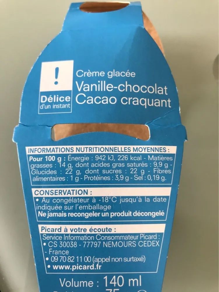 Creme glacee vanille chocolat cacao craquant