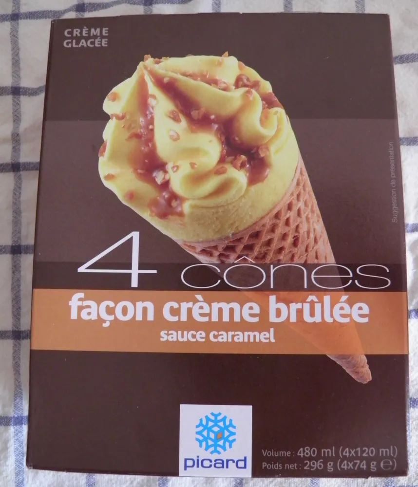 Cônes façon crème brûlée sauce caramel