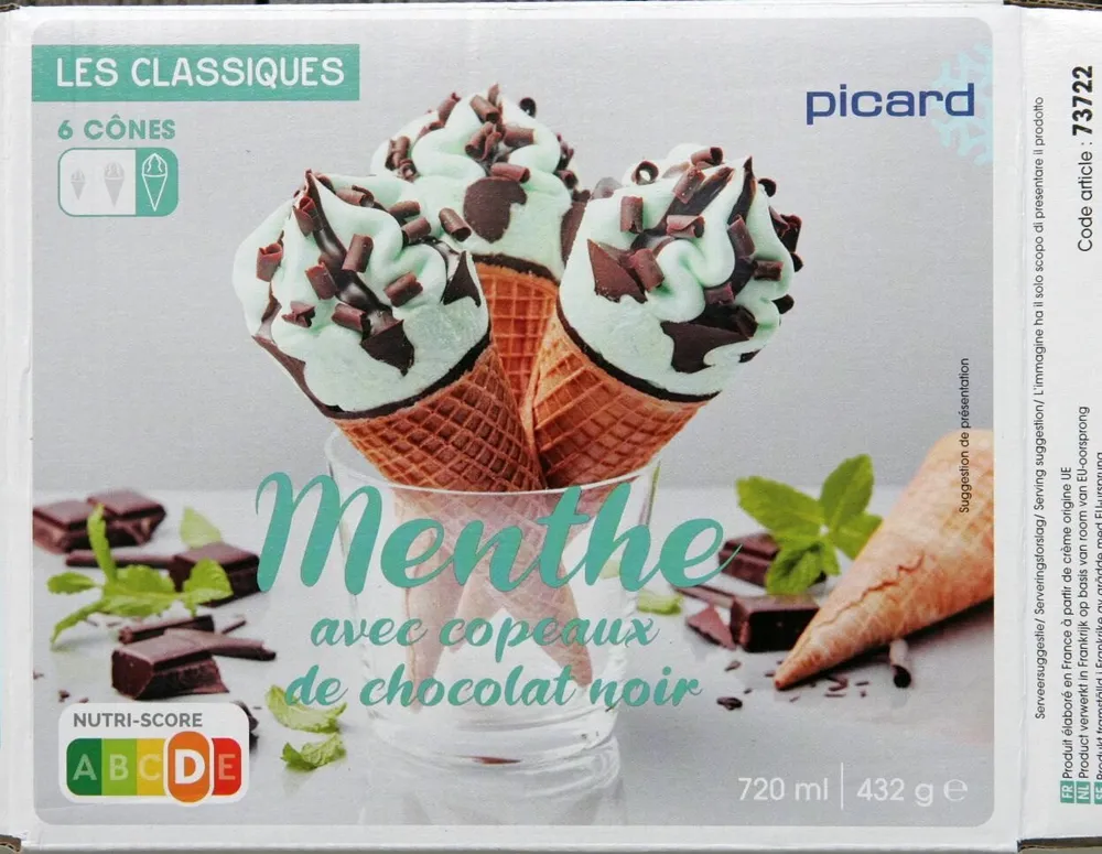 Crème glacée menthe avec copeaux de chocolat noir 6 Cônes