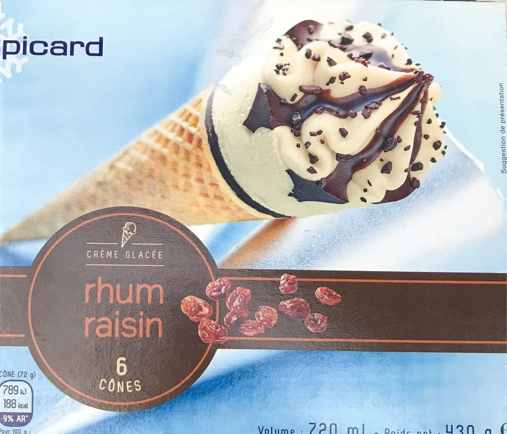 6 Cônes Crème Glacée Rhum Raisin