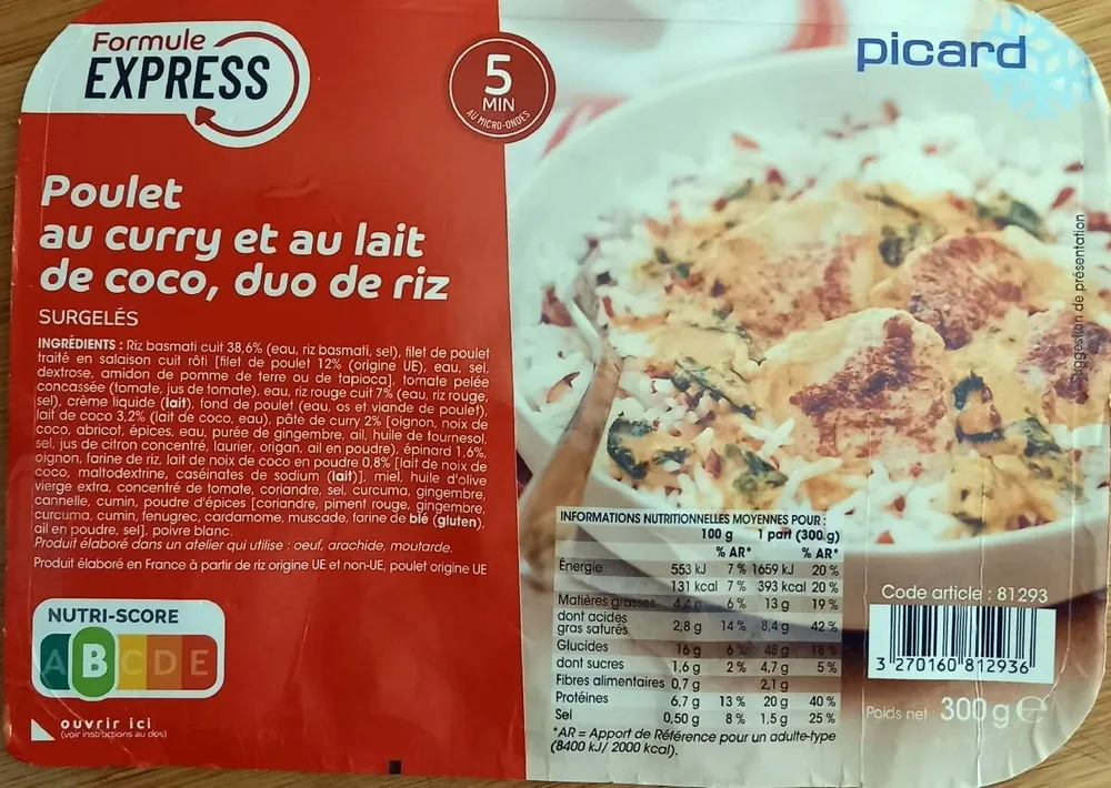 Poulet au curry et au lait de coco, duo de riz