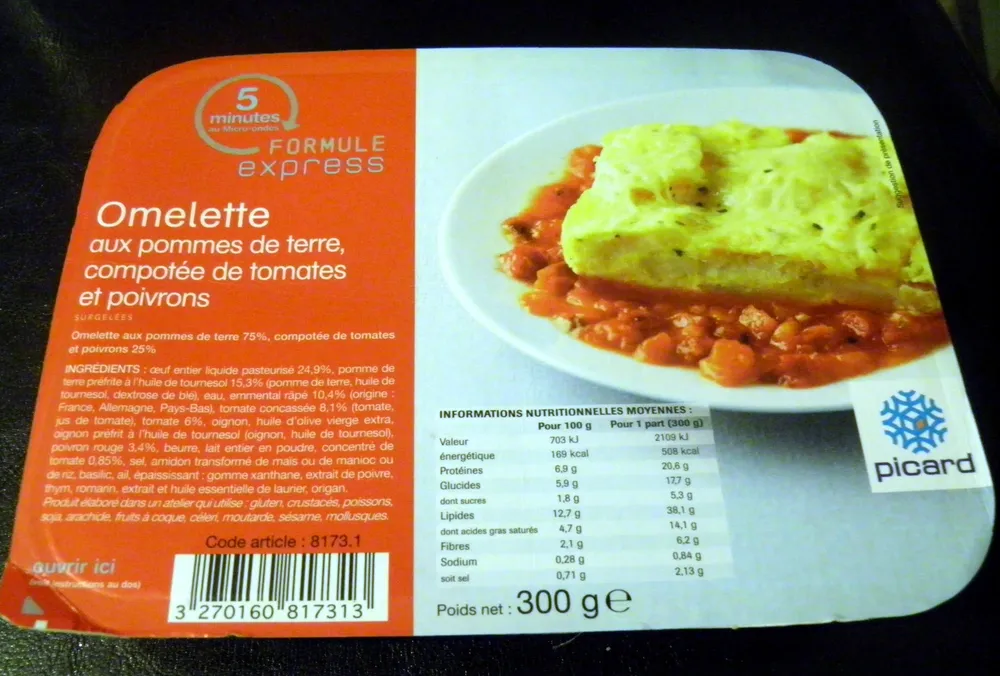 Omelette aux pommes de terre, compotée de tomates et poivrons Picard