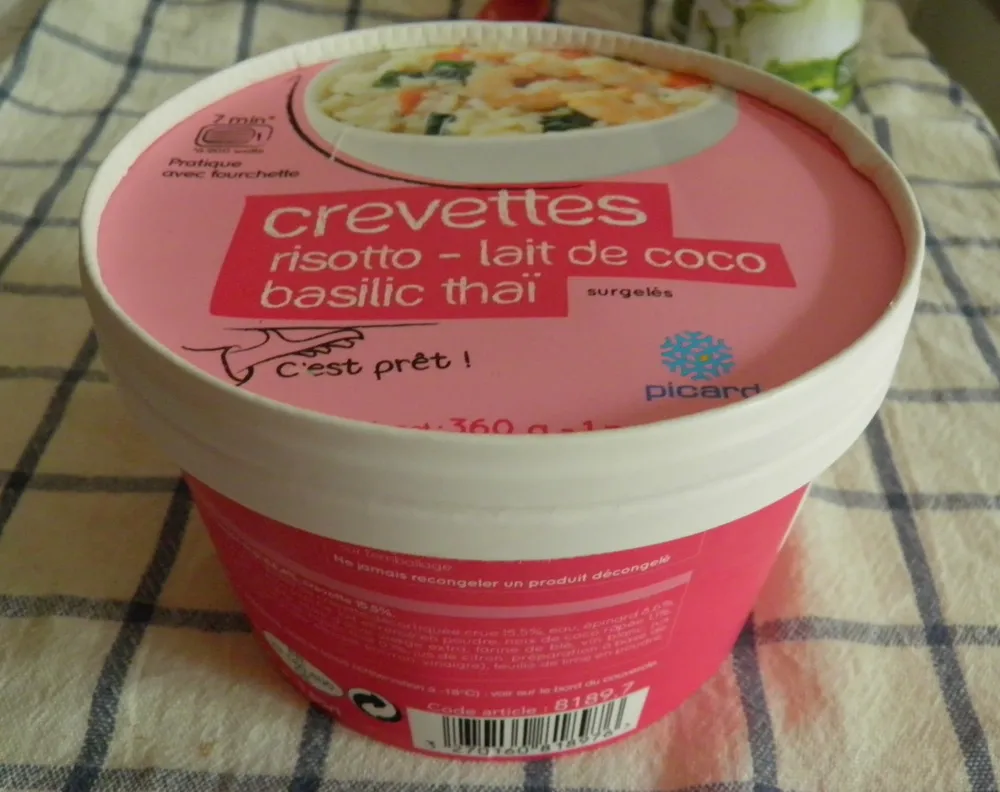 Crevettes risotto-lait de coco-basilic thaï, surgelés