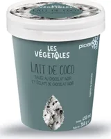 Glace lait de coco, sauce au chocolat noir et éclats de chocolat noir