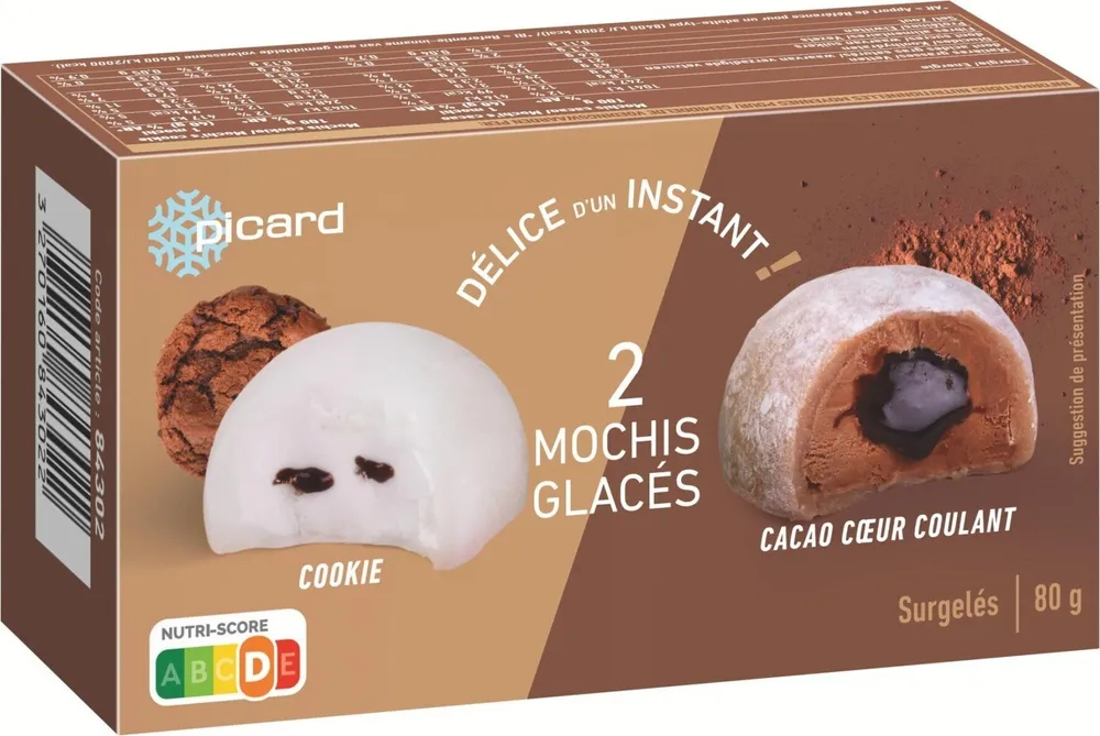 2 mochis glacés cacao coeur coulant / cookie