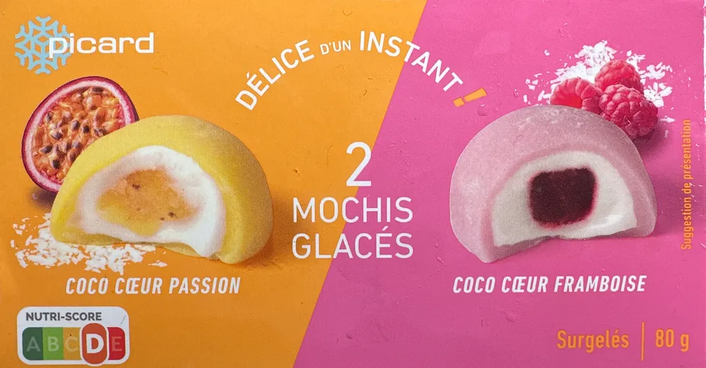 2 mochis glacés coco coeur passion,coeur framboise