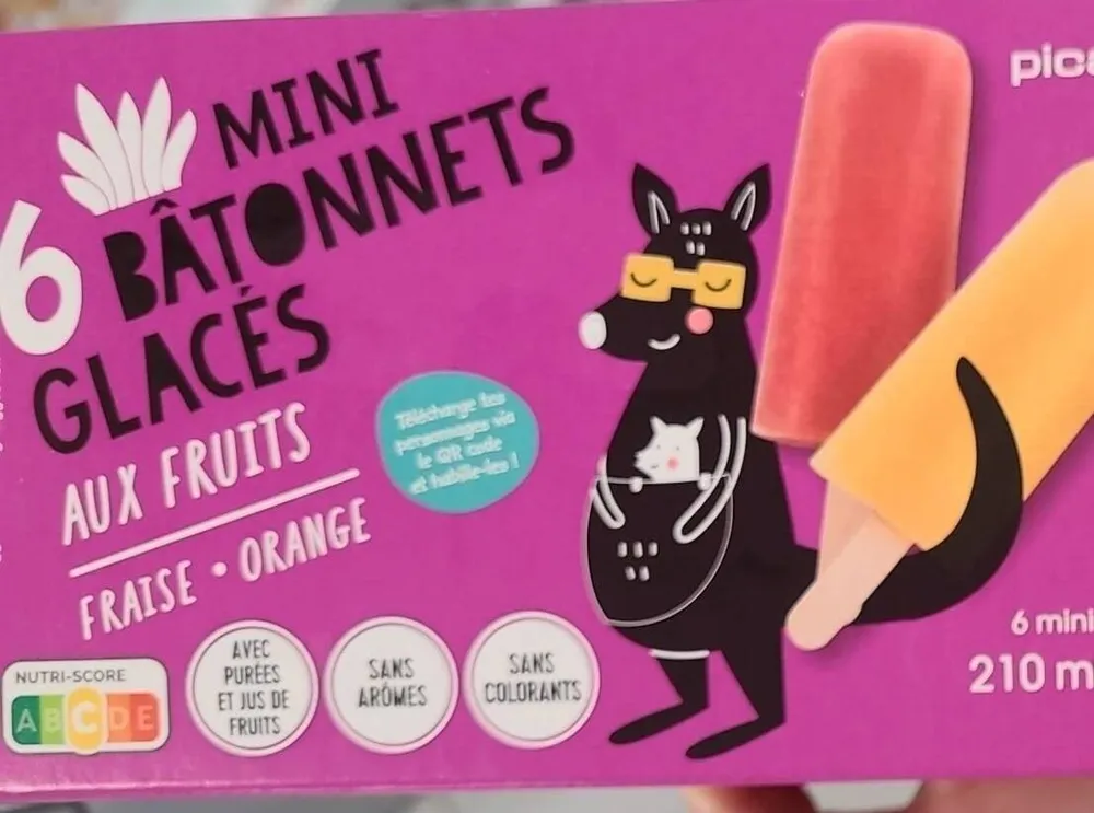 6 MINI BÂTONNETS GLACÉS AUX FRUITS FRAISE • ORANGE
