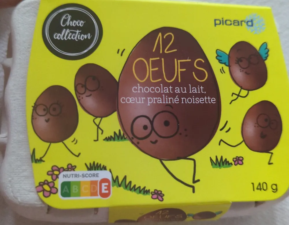 12 oeufs chocolat au lait, cœur praline noisette