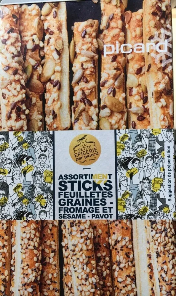 Assortiment de sticks feuilletés graines-fromages, sésame-pavot