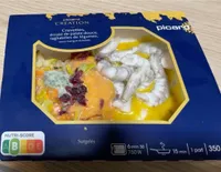 Crevettes, écrasé de patate douce, tagliatelles de légumes