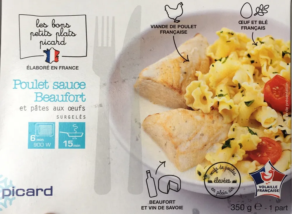 Poulet sauce Beaufort et pâtes aux oeufs surgelés