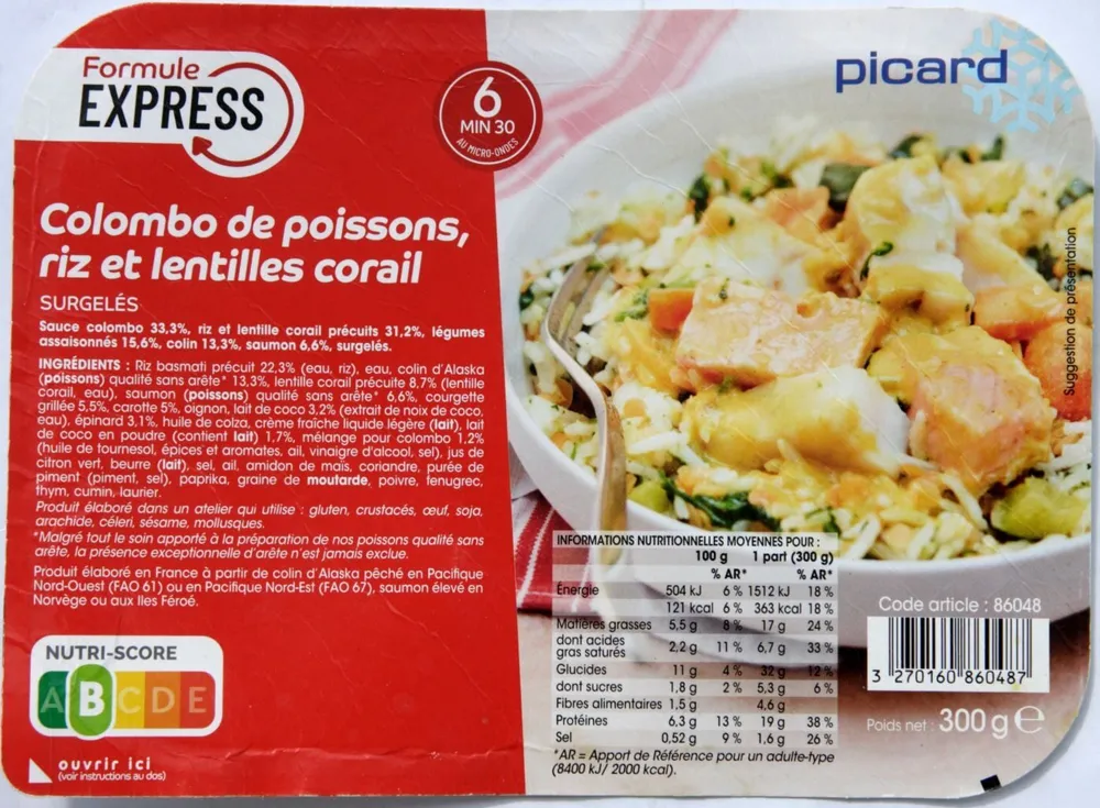 Colombo de poissons, riz et lentilles corail