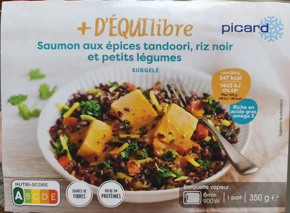Saumon aux épices tandoori, riz noir et petits légumes