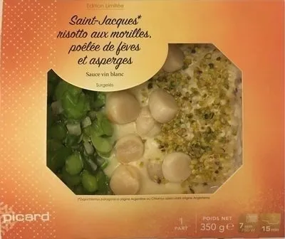 Saint-Jacques risotto aux morilles, poêlée de fèves et asperges