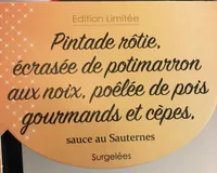 Pintade rôtie, écrasée de potimarron aux noix
