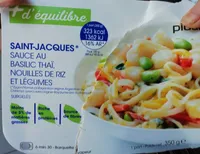 St Jacques sauce au basilic thaï, nouilles de riz et légumes