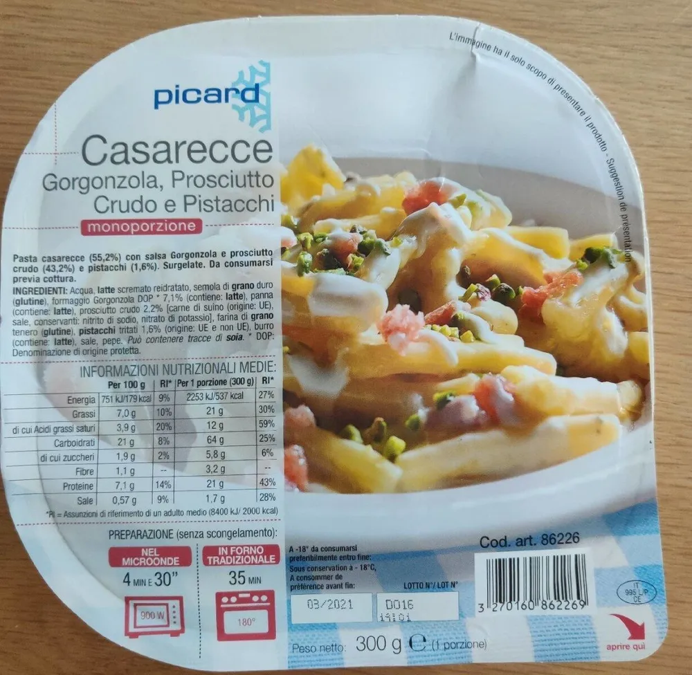 Casarecce Gorgonzola Prosciutto crudo e pistacchi