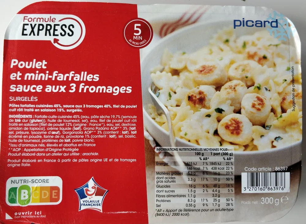 Poulet et mini-Farfalles, Sauce aux 3 Fromages