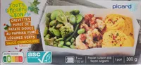 Crevettes purée de patate douce au paprika fumé légumes verts sauce chimichuri