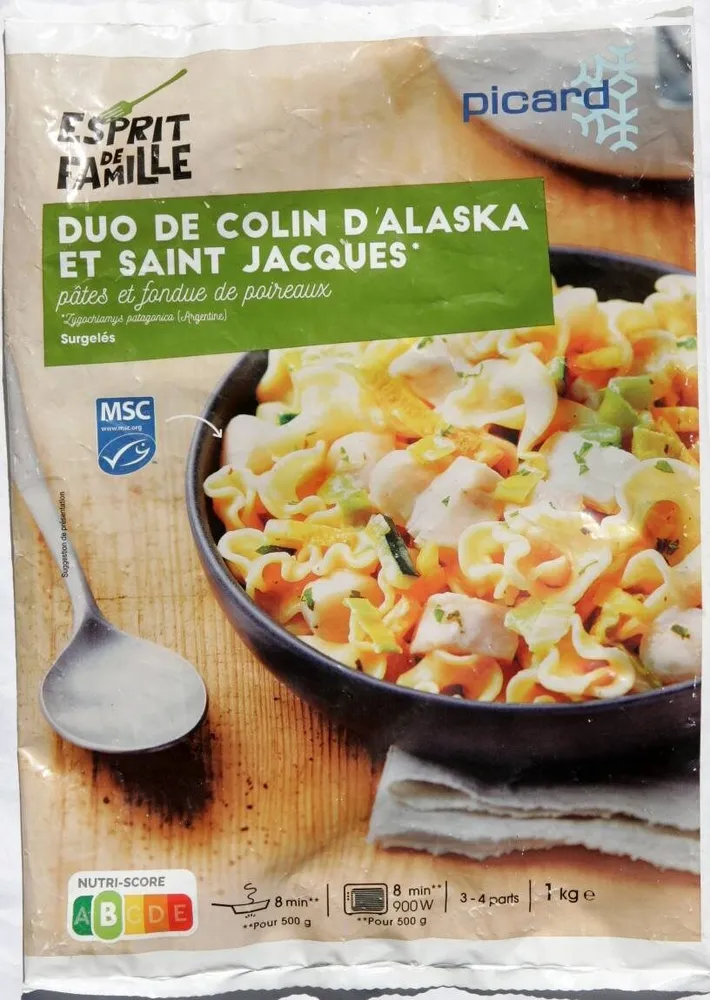 Duo de colin d'Alaska et St Jacques pâtes fondue de poireaux