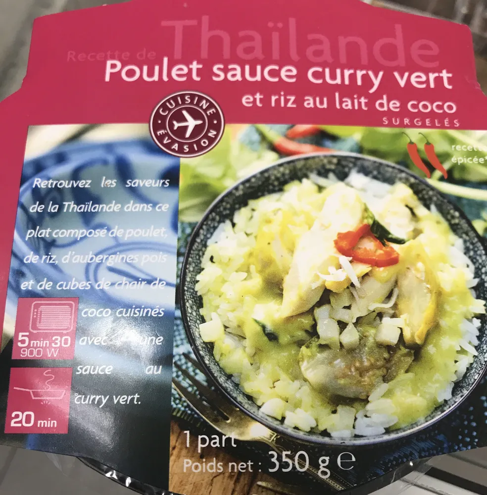 Poulet Sauce Curry Vert et riz au lait de coco