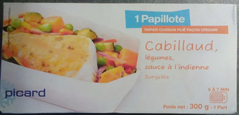 1 Papillote de Cabillaud, Légumes, Sauce à l'Indienne
