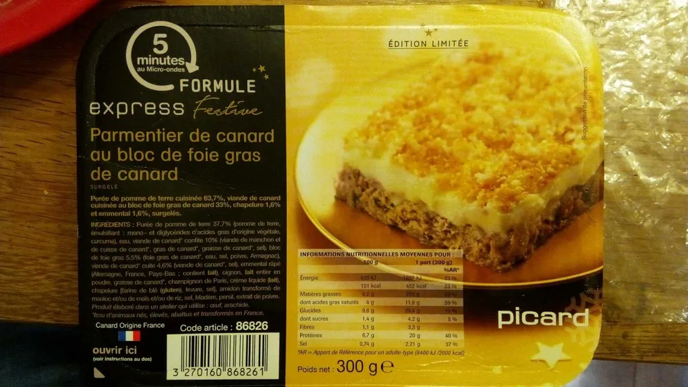 Parmentier de canard au bloc de foie gras de canard