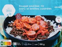 Rougail saucisse riz blanc et lentilles cuisinées