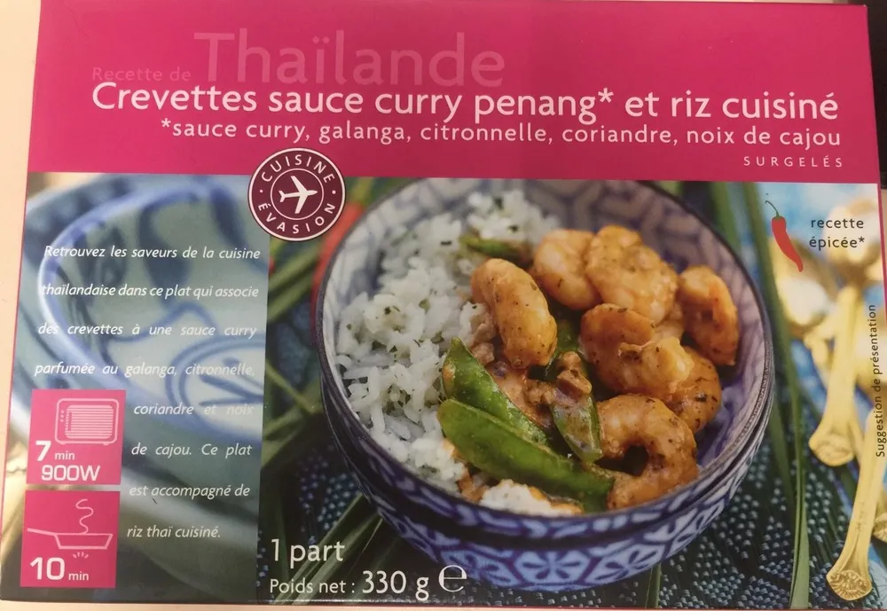 Crevettes Sauce Curry Penang et Riz Cuisiné