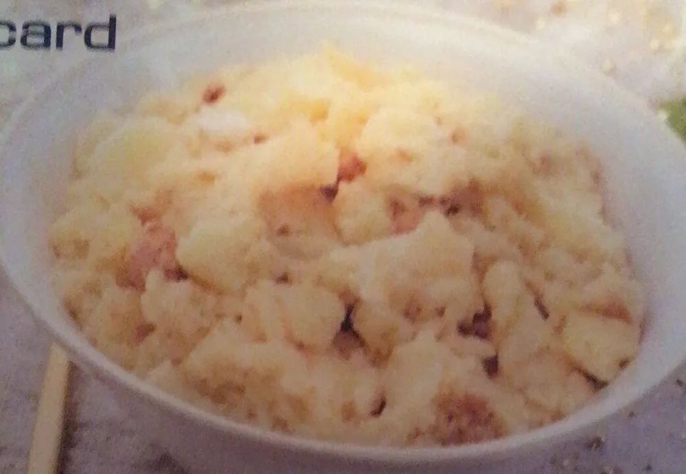 Ecrasé de pomme de terre, pomme, bloc de foie gras de canard