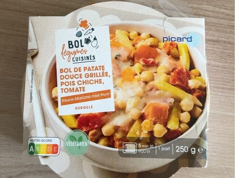 Bol de patate douce grillée, pois chiche, tomate