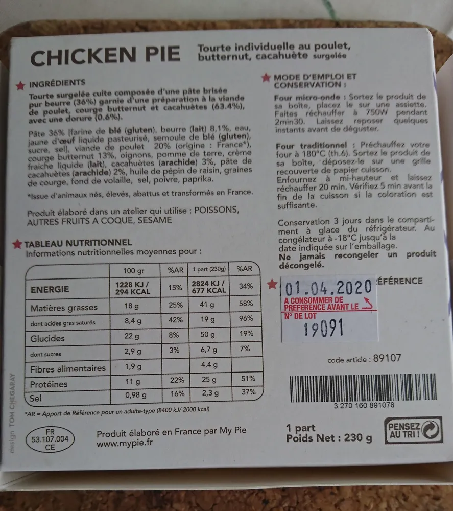 Chicken pie tourte au poulet, butternut, cacahuète