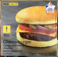 Cheeseburger Viande charolaise, cheddar, sauce barbecue surgelés