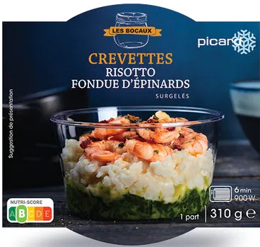 Crevettes, risotto, fondue d'épinards