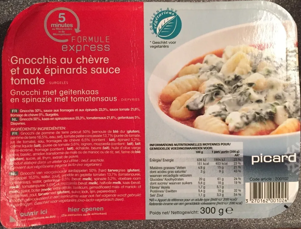 Gnocchis au chèvre et aux épinards sauce tomate