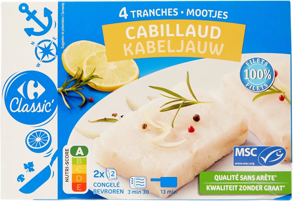 4 Tranches de filets Cabillaud