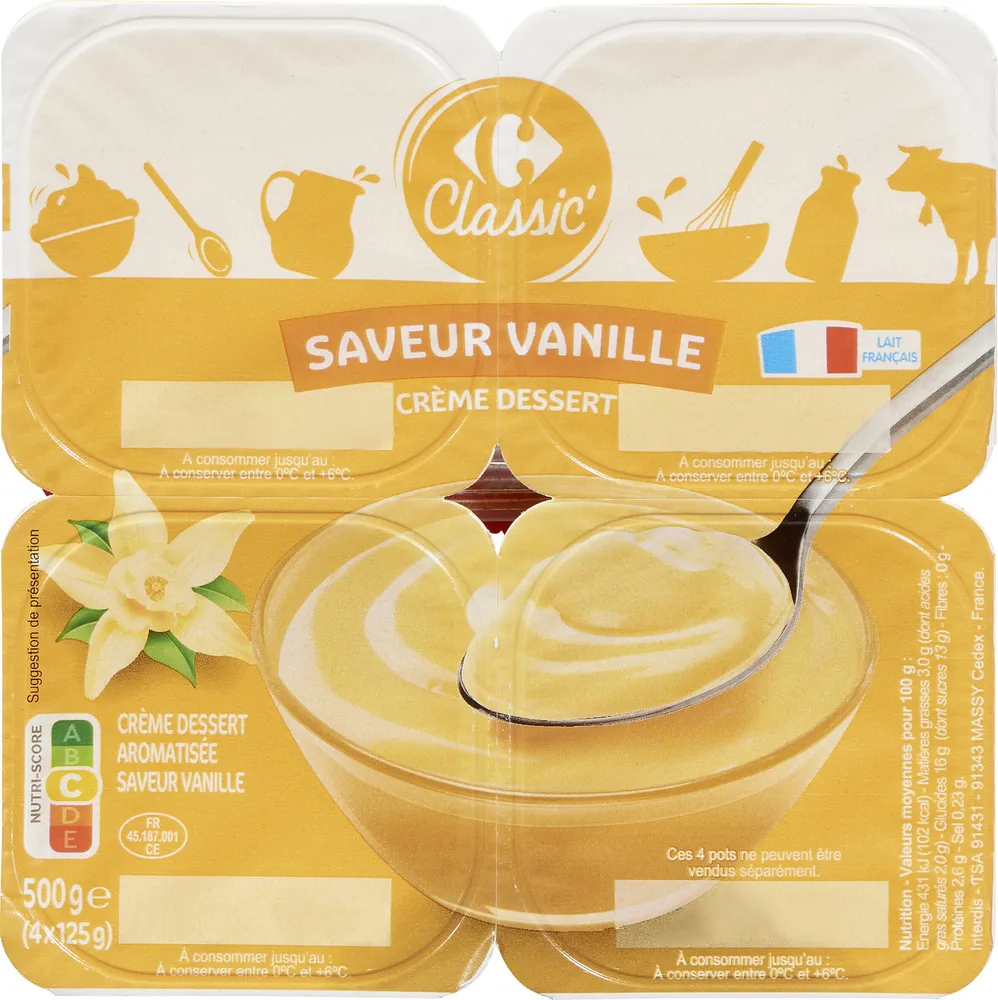 Crème dessert saveur vanille