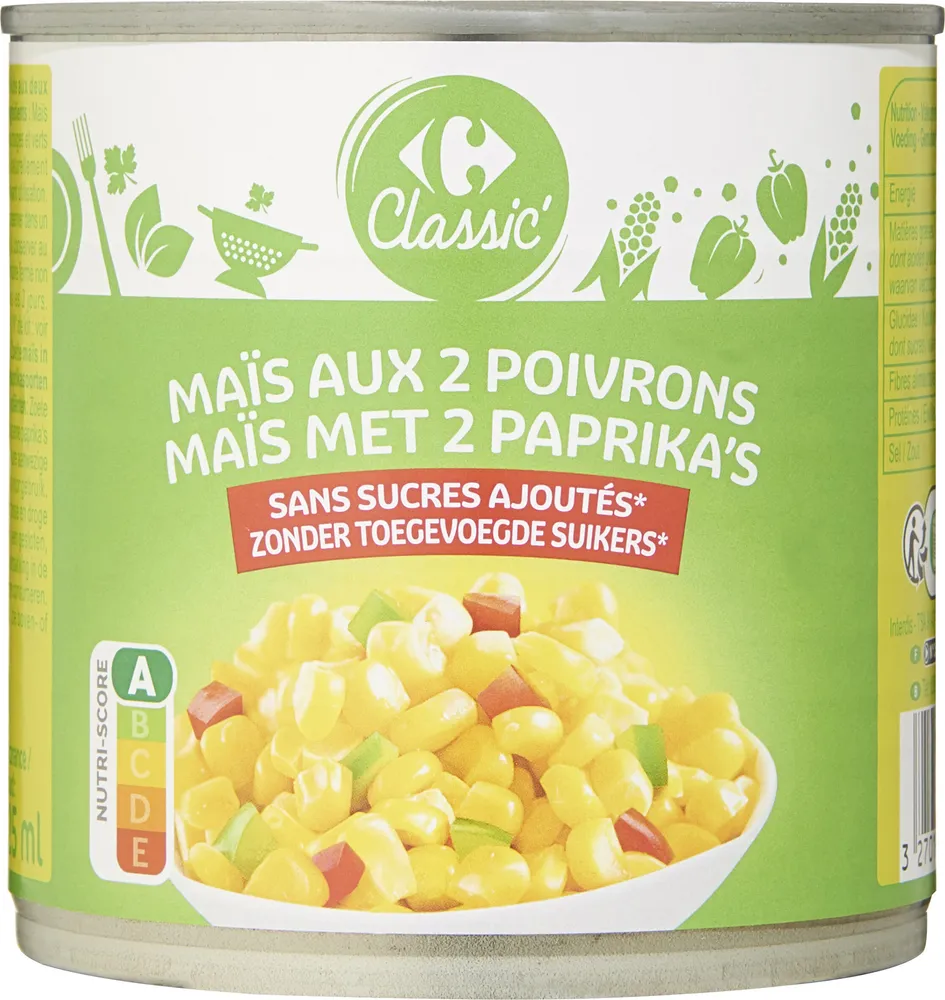 Maïs aux 2 poivrons Sans sucres ajoutés*