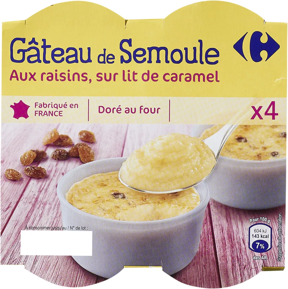 Gâteau de Semoule aux raisins sur lit de caramel