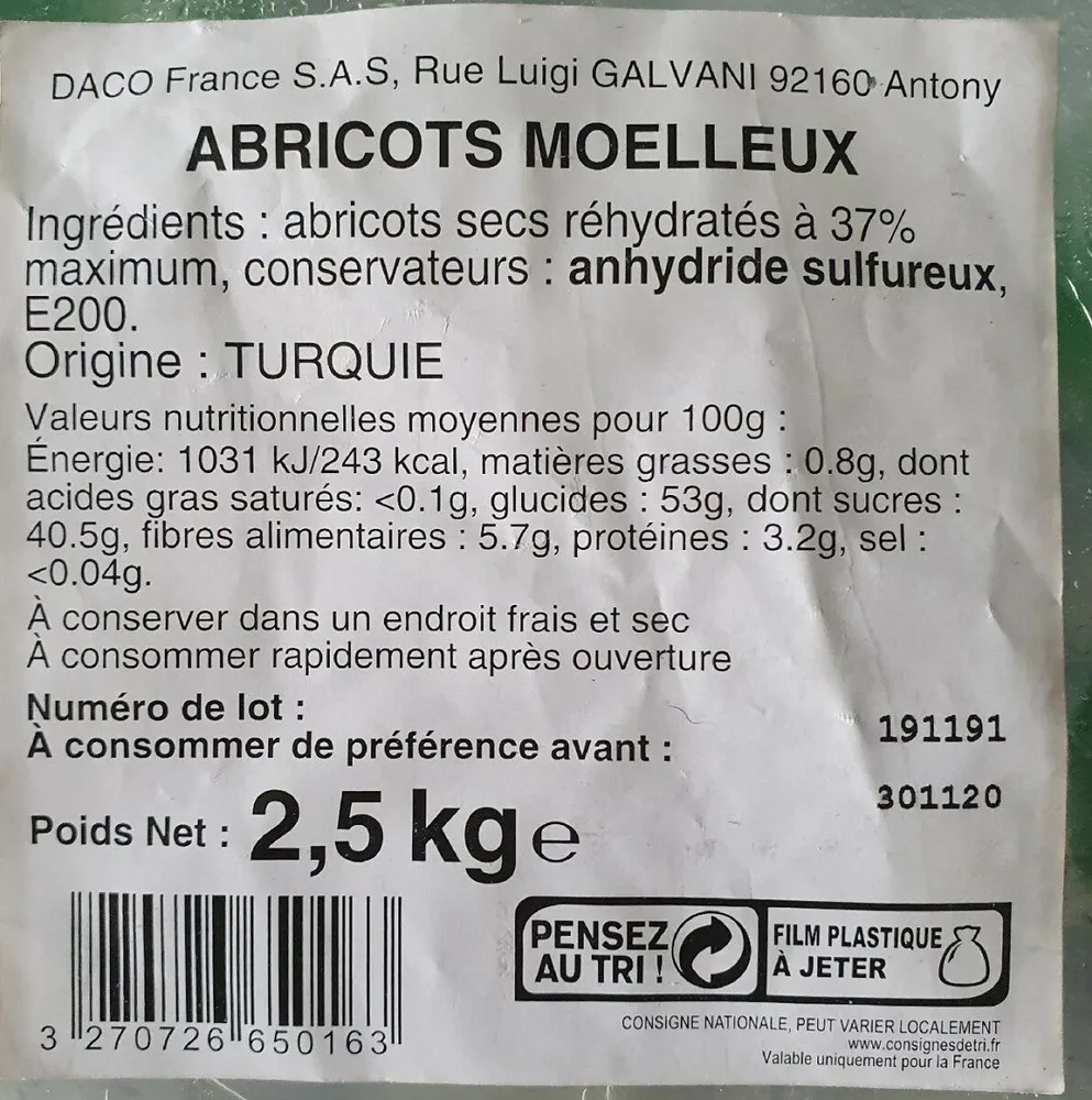 Abricots secs moelleux