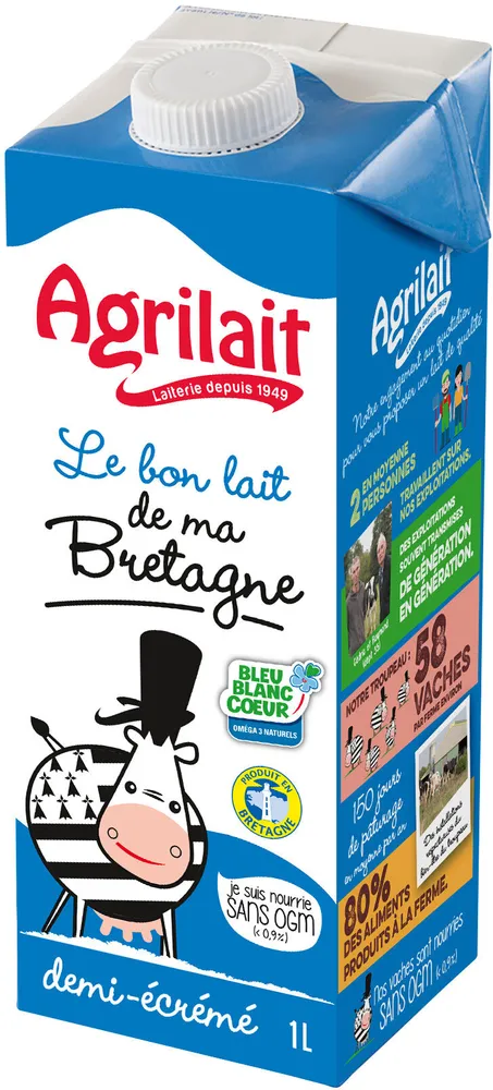 AGRILAIT - DE BRETAGNE Lait demi-écrémé stérilisé UHT brique