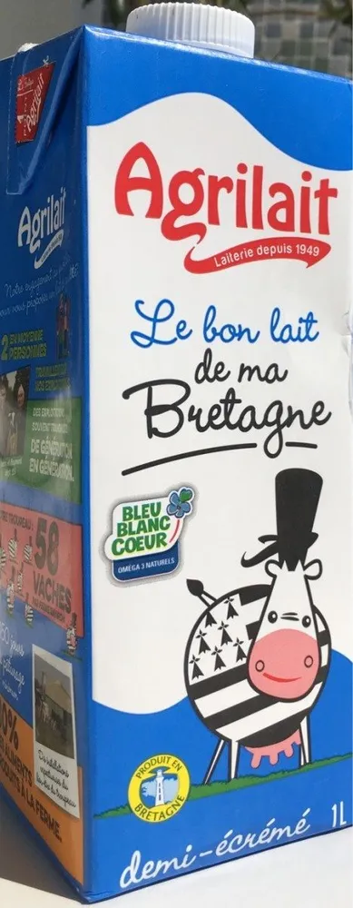 Lait demi-écrémé UHT BBC sans OGM Bretagne