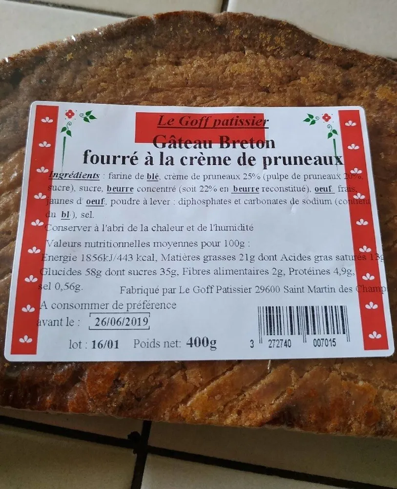 Gâteau Breton Fourré à la crème de pruneaux