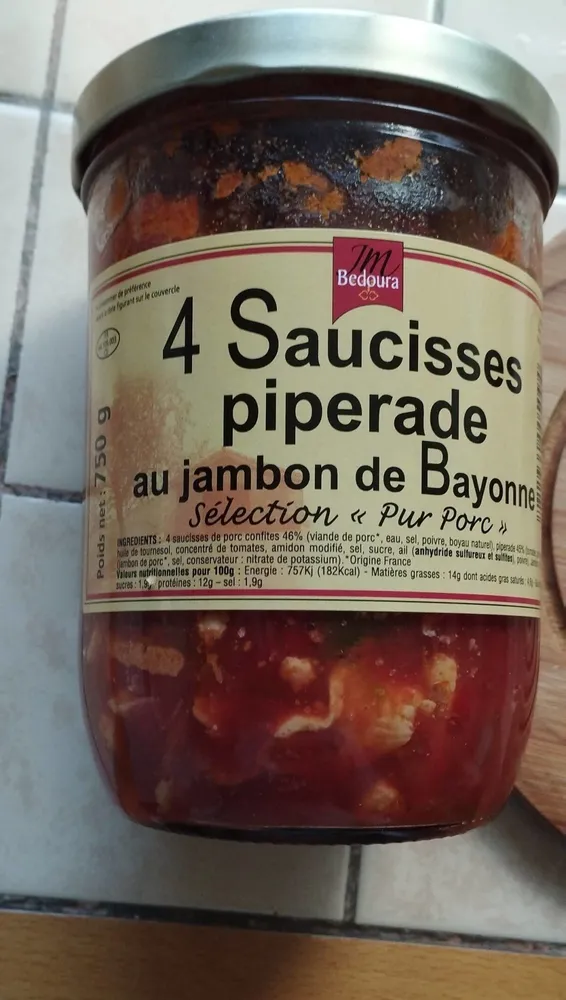 Saucisses piperade au jambon de Bayonne