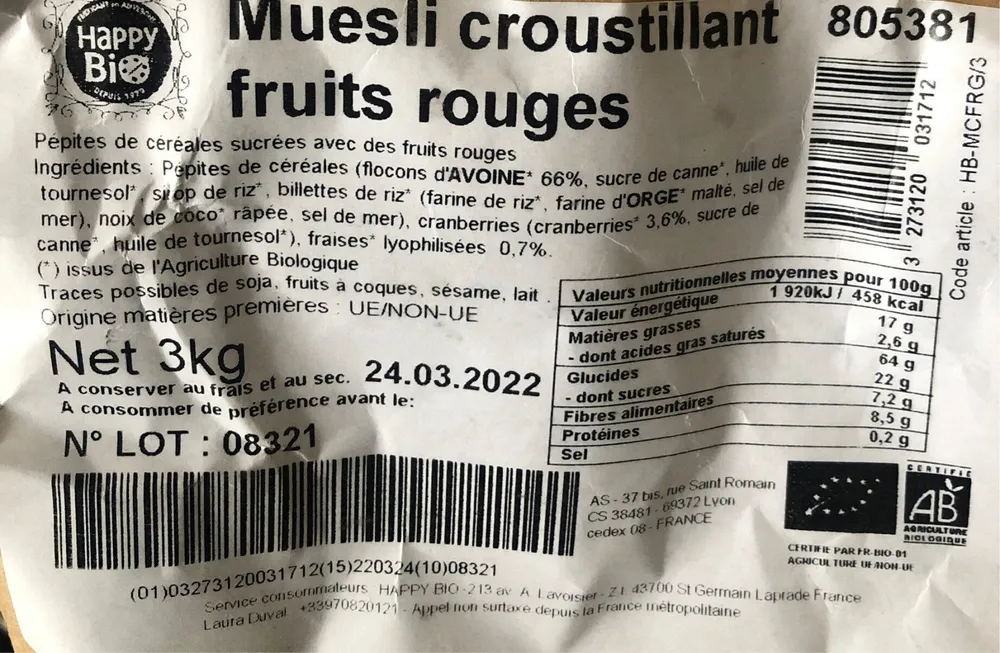Muesli croustillant fruits rouges