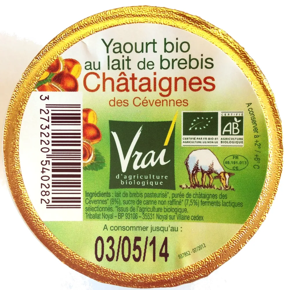 Yaourt bio au lait de brebis Châtaignes des Cévennes